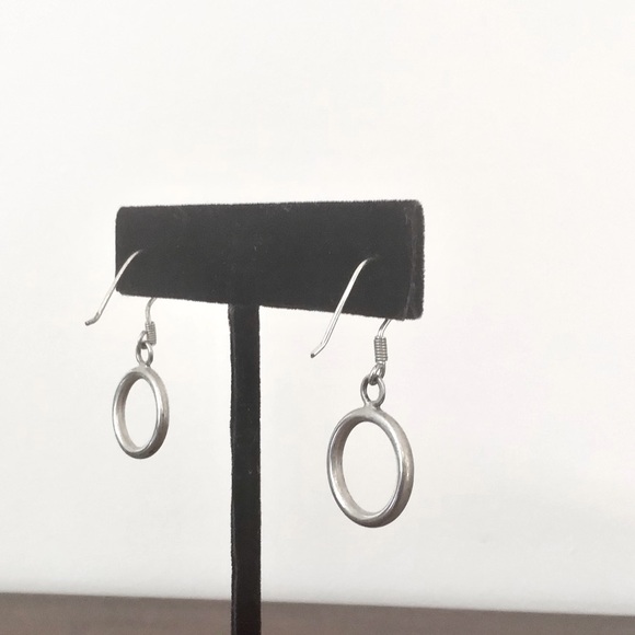 Sterling silver 925 dangle drop circle pierced earrings - Picture 5 of 9